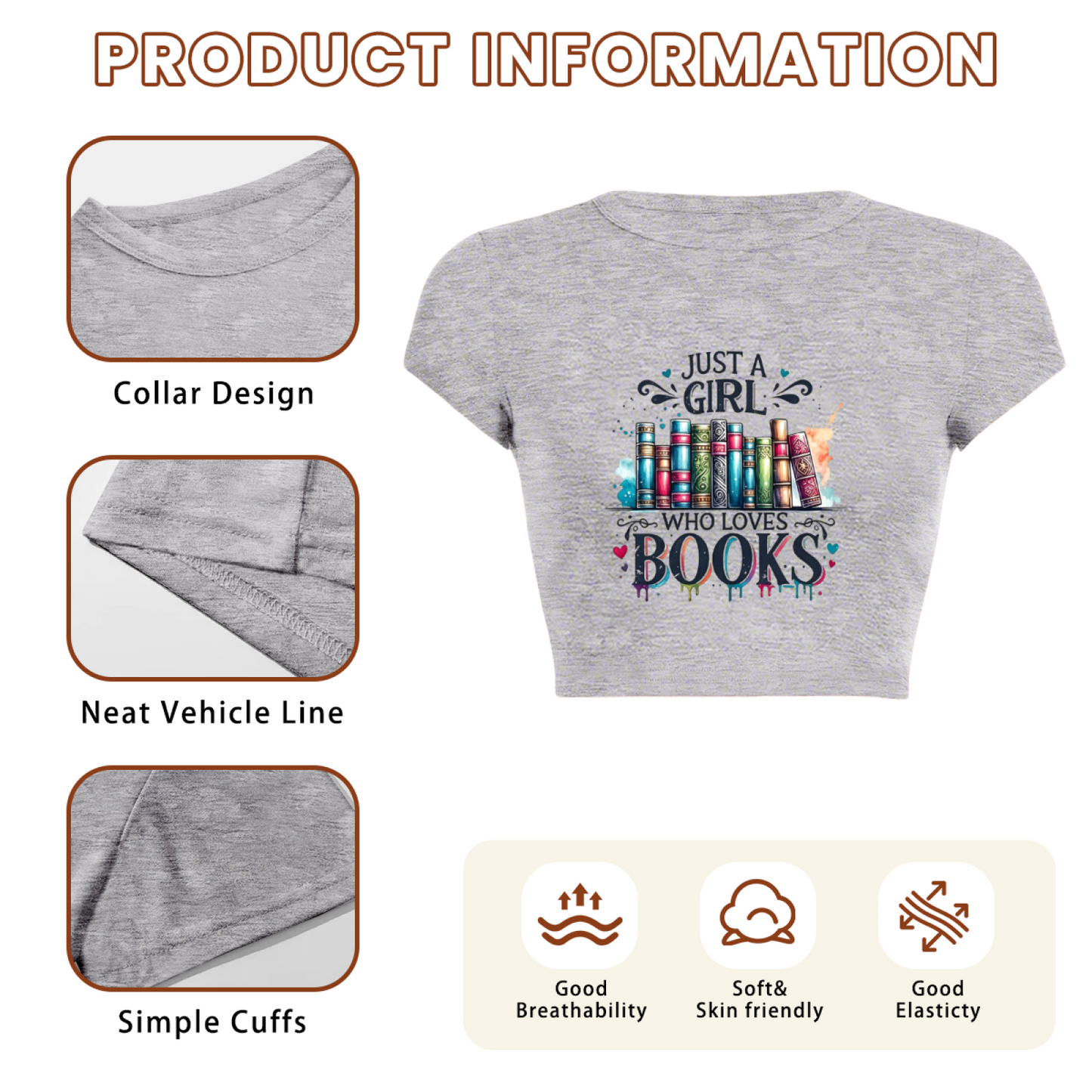 Just A Girl Who Loves Books Grey Crop Top ¨C Bookworm Bibliophile Gift Tee 17.
