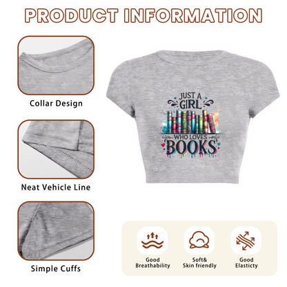 Just A Girl Who Loves Books Grey Crop Top ¨C Bookworm Bibliophile Gift Tee 17.