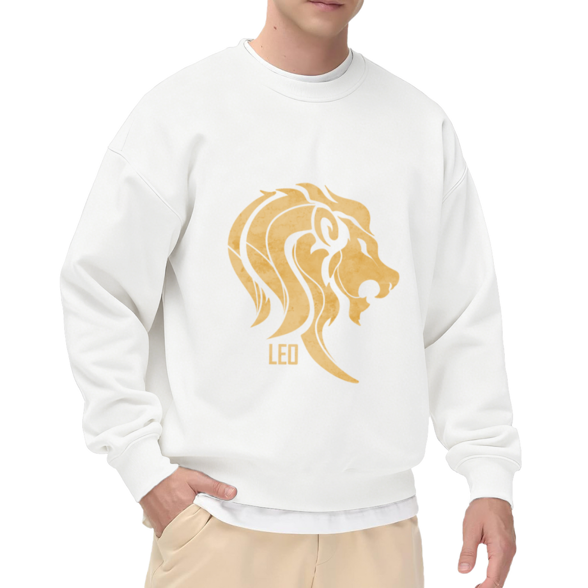 Leo Zodiac Golden Lion Astrology Sign Graphic Crew Neck Sweatshirt