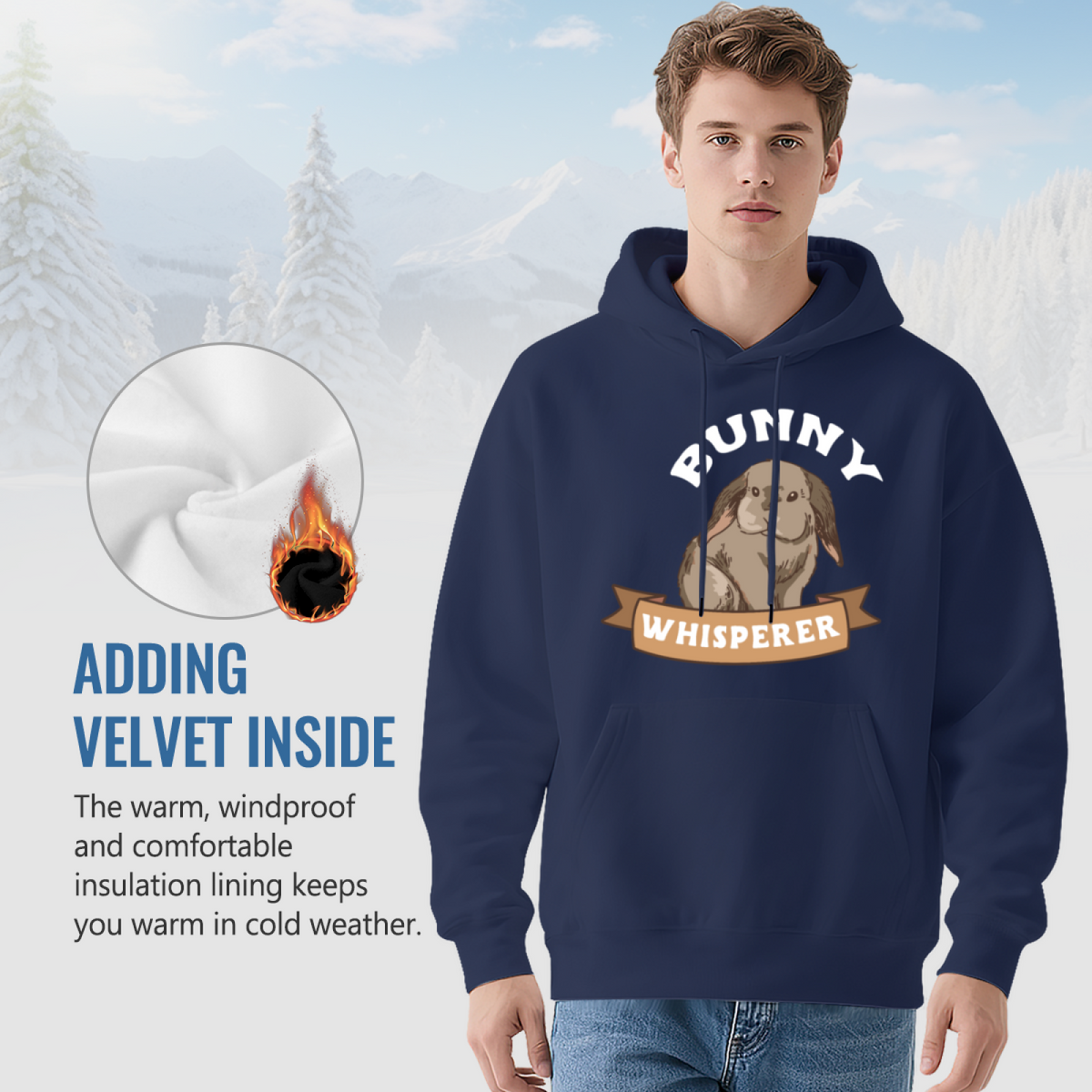 Cute Bunny Whisperer Animal Print Navy Hoodie, Unisex Soft Relax Comfort Hoodie