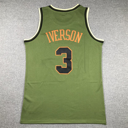 Men's Philadelphia 76ers Allen Iverson #3 Army Green 1996-97 Hardwood Classics Swingman Jerseys