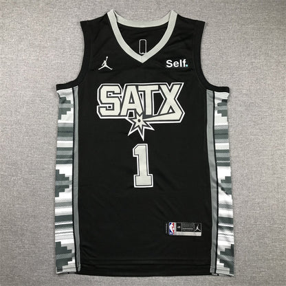 Men's San Antonio Spurs Victor Wembanyama #1 Black 2022/23 Swingman Jerseys - Statement Edition