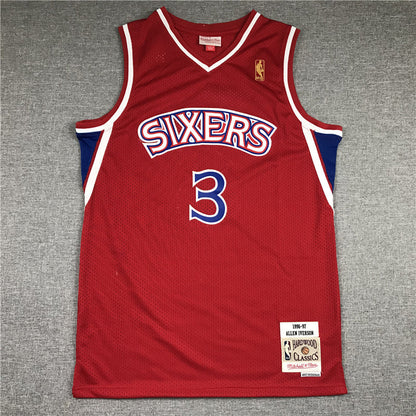 Men's Philadelphia 76ers Allen Iverson Red Hardwood Classics Authentic Jerseys