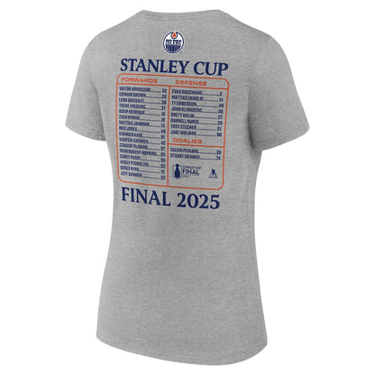 Women's Edmonton Oilers Fanatics Heather Gray 2025 Stanley Cup Final Roster V-Neck T-Shirt