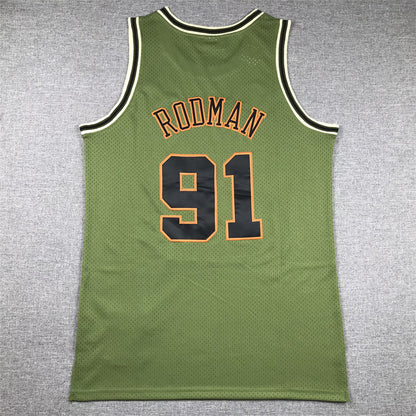 Men's Chicago Bulls Dennis Rodman #91 Army Green 1997-98 Hardwood Classics Swingman Jerseys
