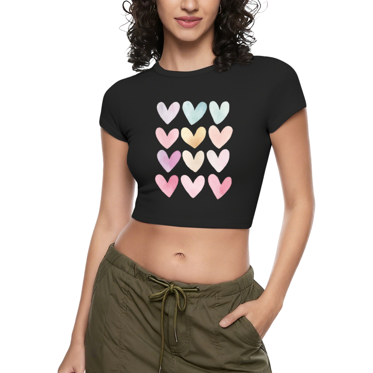 Pastel Watercolor Heart Grid Soft Girl Aesthetic Crop Tee
