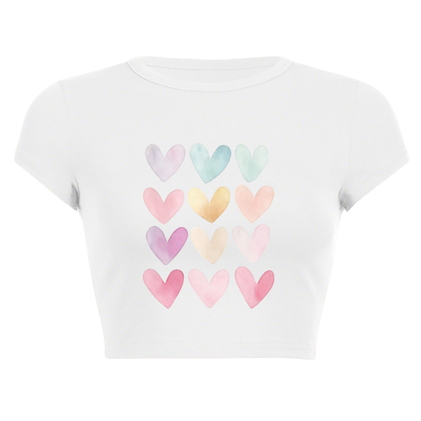 Pastel Watercolor Heart Grid Soft Girl Aesthetic Crop Tee