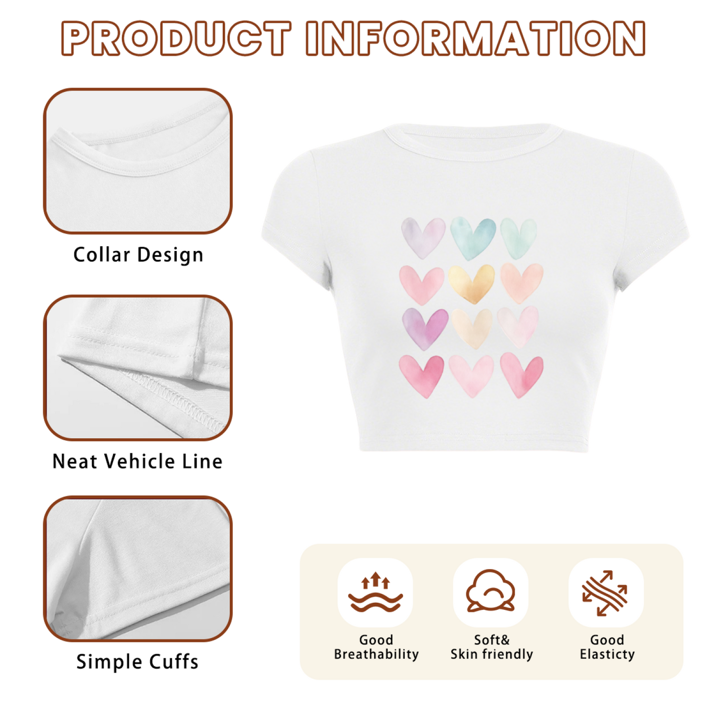 Pastel Watercolor Heart Grid Soft Girl Aesthetic Crop Tee