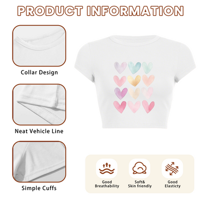 Pastel Watercolor Heart Grid Soft Girl Aesthetic Crop Tee