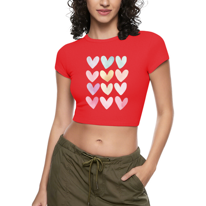 Pastel Watercolor Heart Grid Soft Girl Aesthetic Crop Tee