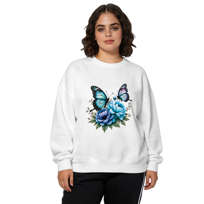 Dreamy Blue Butterfly & Flower Art Crewneck Sweatshirt