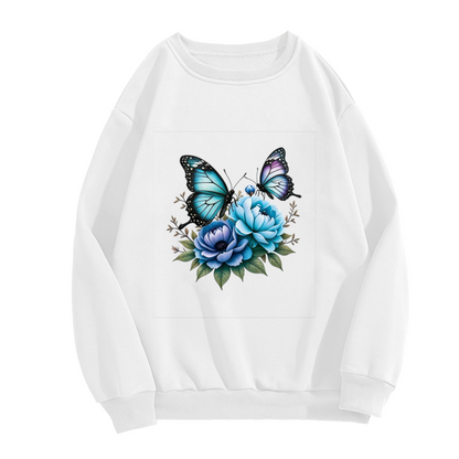 Dreamy Blue Butterfly & Flower Art Crewneck Sweatshirt