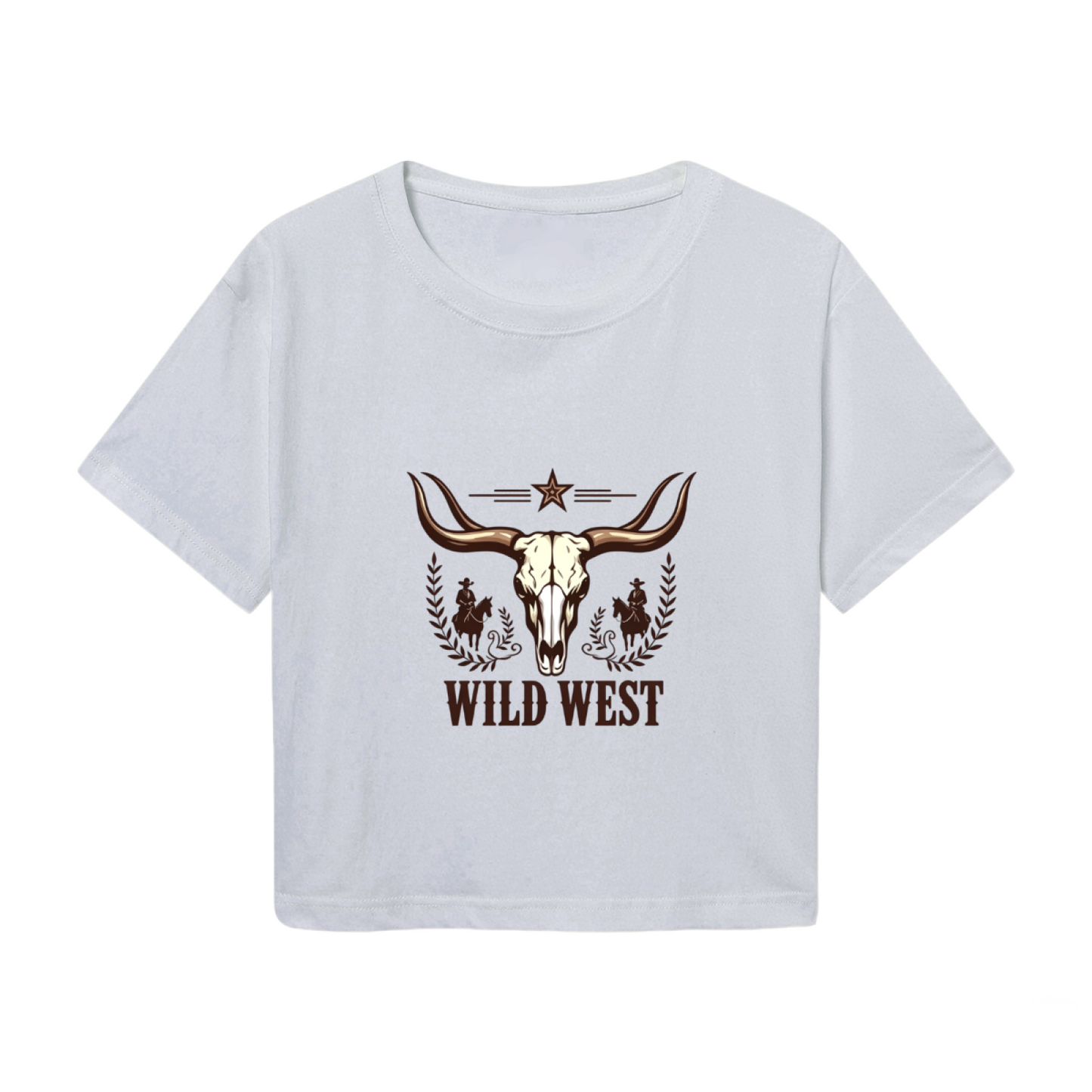 Wild West Longhorn Cowboy Western Retro Gray Crop Tee