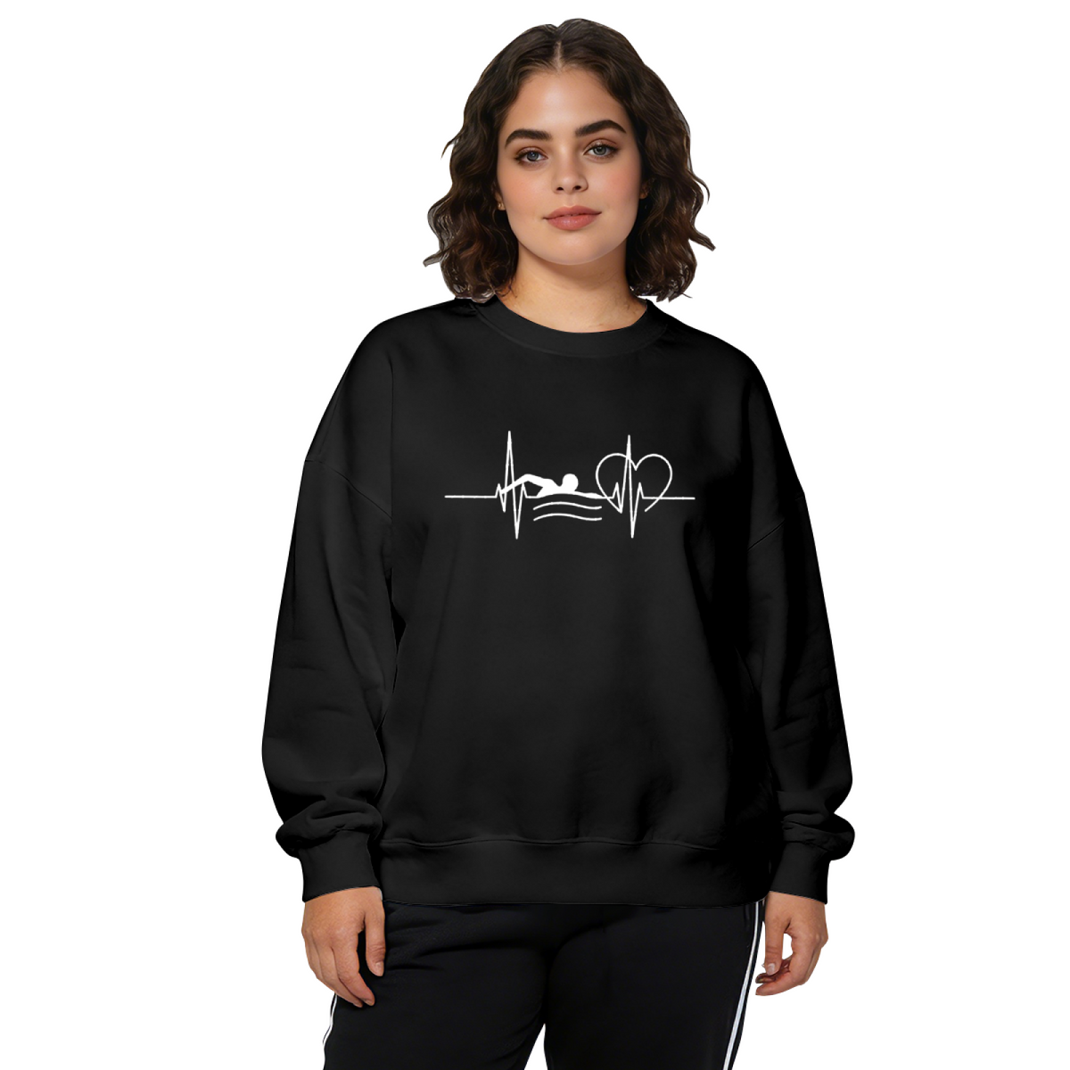 Swimming Lover Heartbeat Silhouette Sports Crewneck Sweatshirt