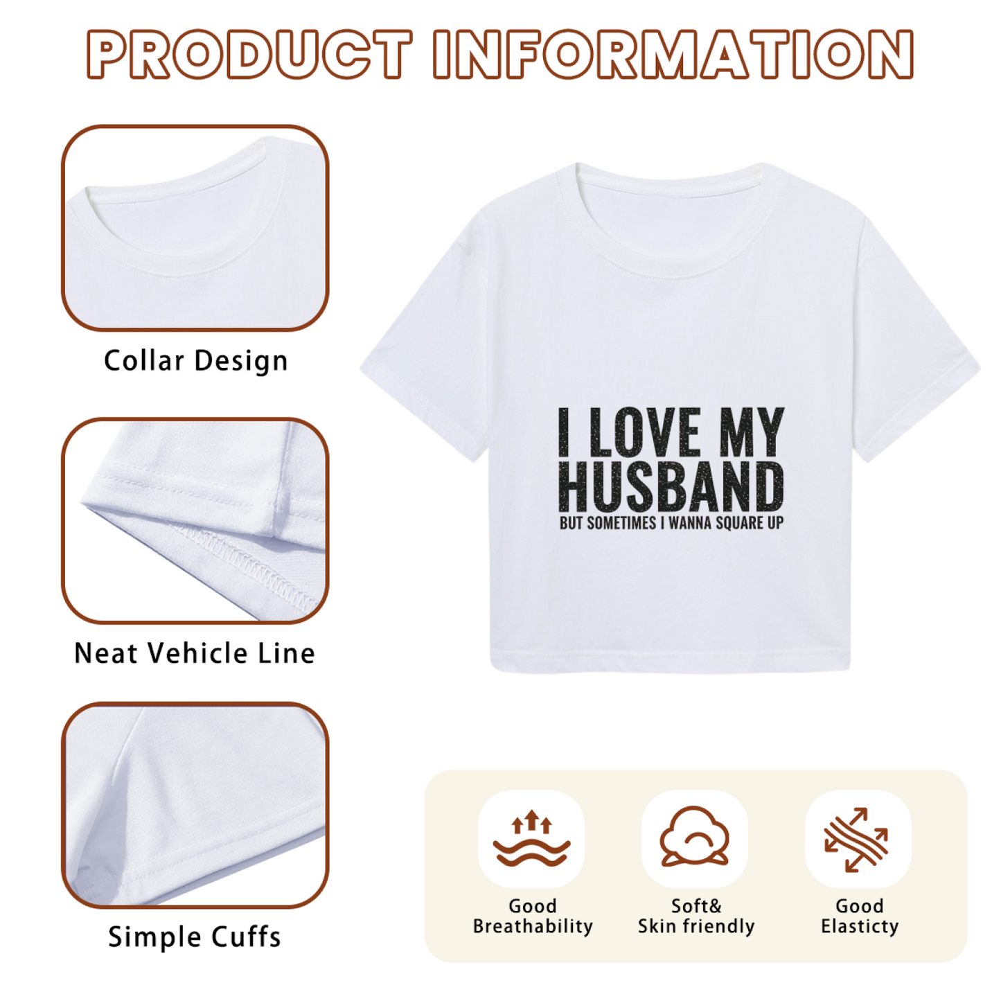 Funny Wife Slogan I Love My Husband White Crop Top