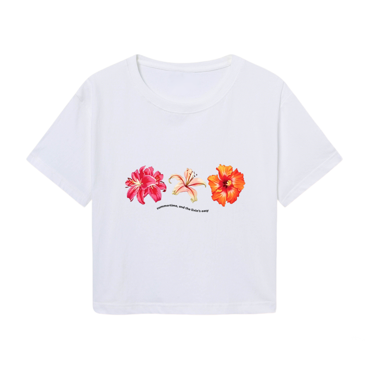 Tropical Three Floral Vintage White Crop Tee