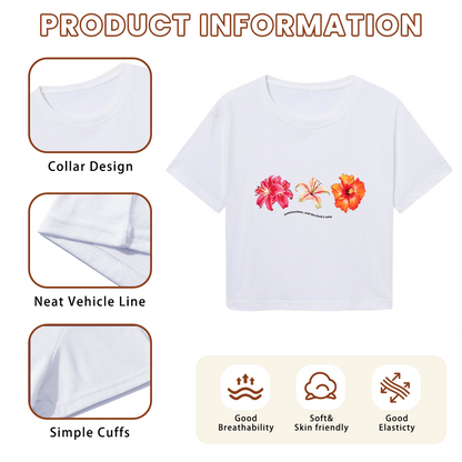Tropical Three Floral Vintage White Crop Tee