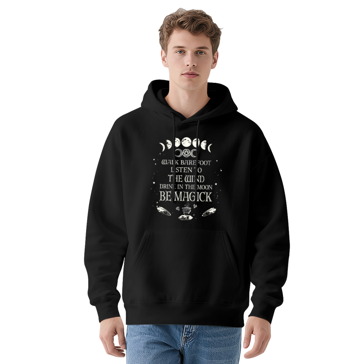 Moon Phase Witch Magick Red Hoodie, Soft Cozy Mystical Casual Hoodie