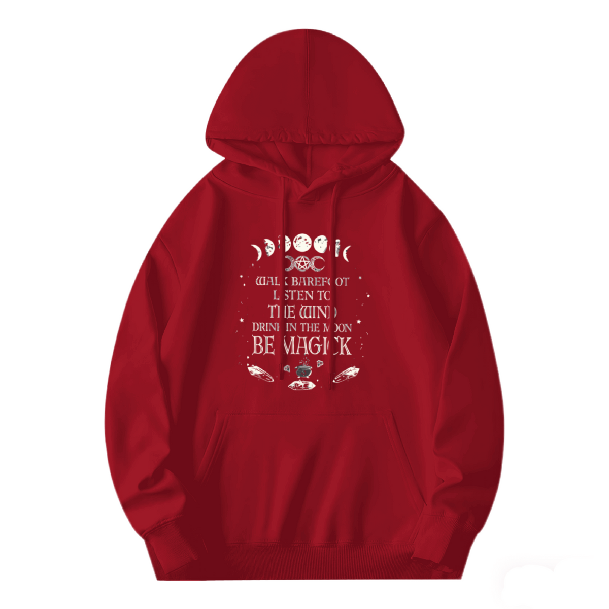 Moon Phase Witch Magick Red Hoodie, Soft Cozy Mystical Casual Hoodie