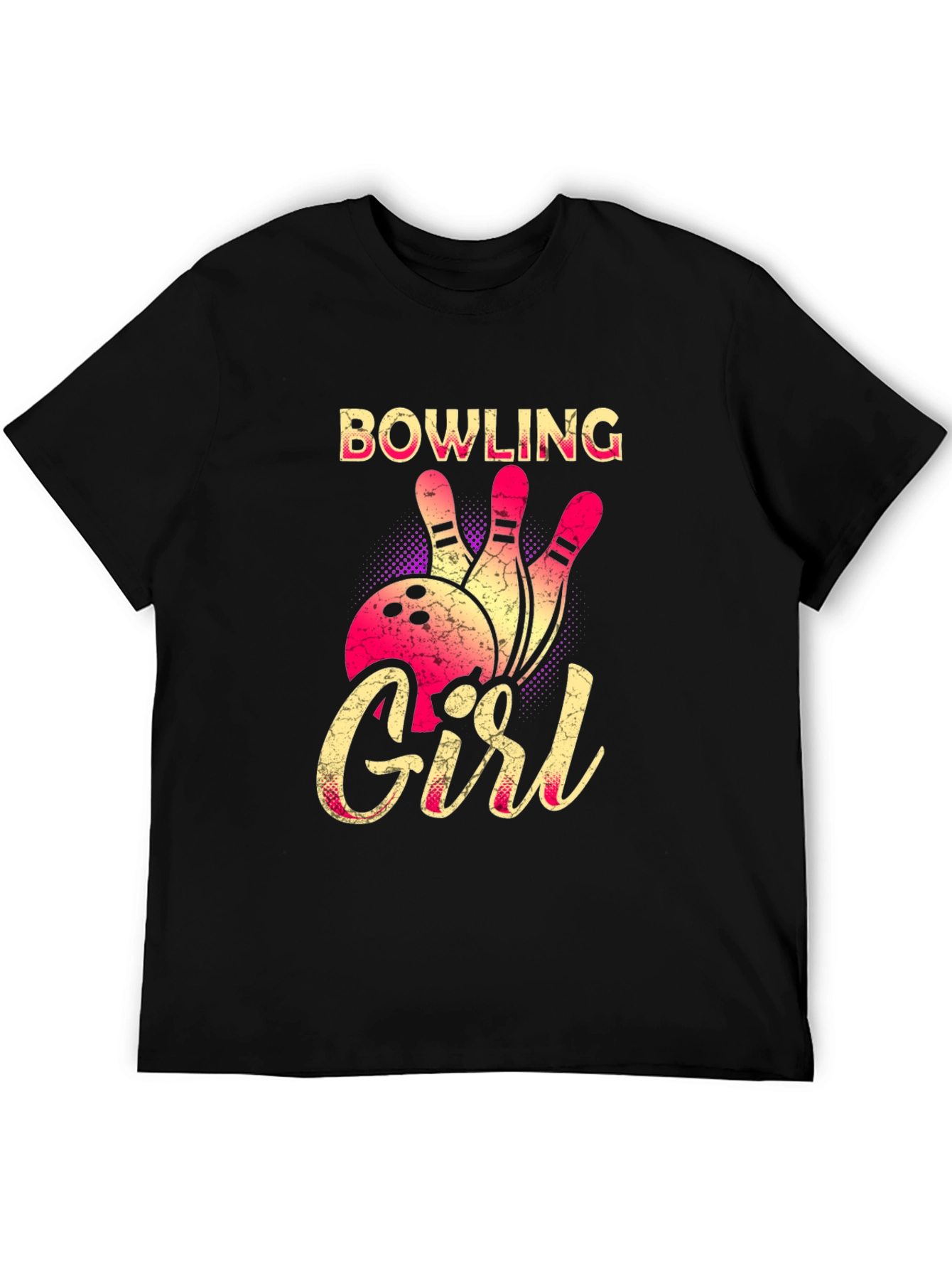Bowling Girl Graphic Tee - Black Cotton T-Shirt