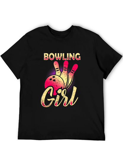 Bowling Girl Graphic Tee - Black Cotton T-Shirt
