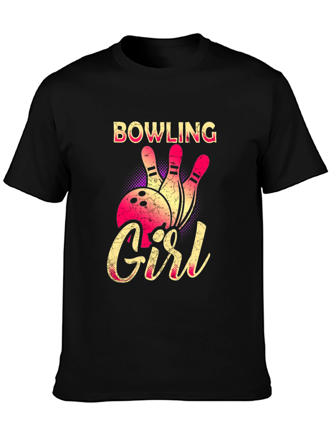 Bowling Girl Graphic Tee - Black Cotton T-Shirt