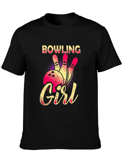 Bowling Girl Graphic Tee - Black Cotton T-Shirt