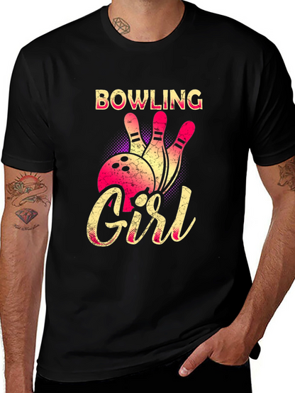Bowling Girl Graphic Tee - Black Cotton T-Shirt
