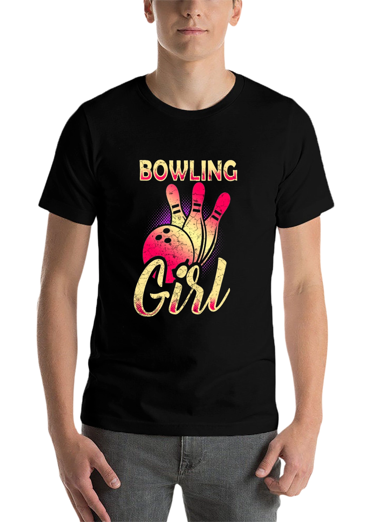 Bowling Girl Graphic Tee - Black Cotton T-Shirt