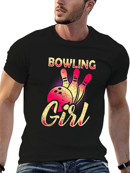 Bowling Girl Graphic Tee - Black Cotton T-Shirt