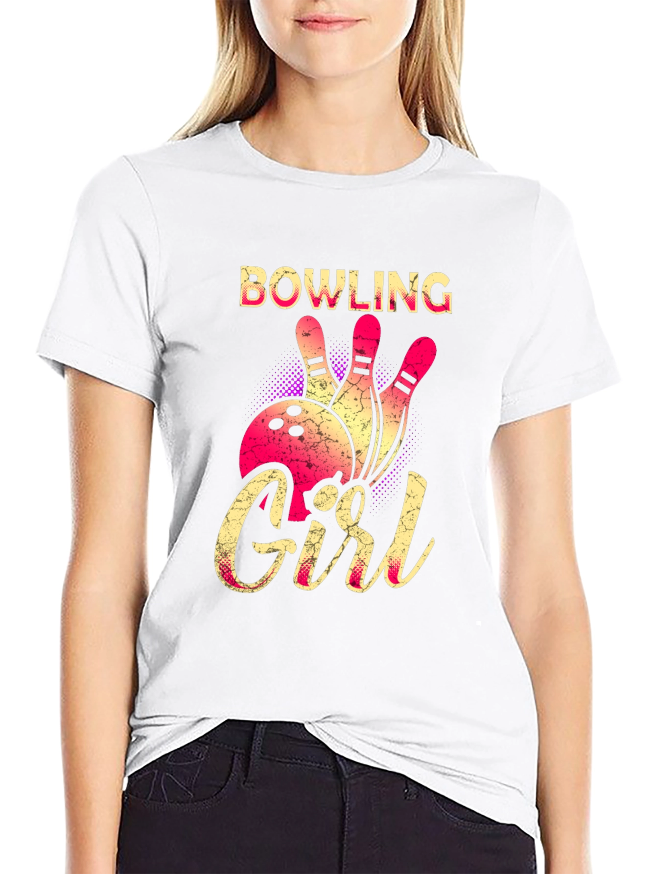 Bowling Girl Graphic Tee - Black Cotton T-Shirt