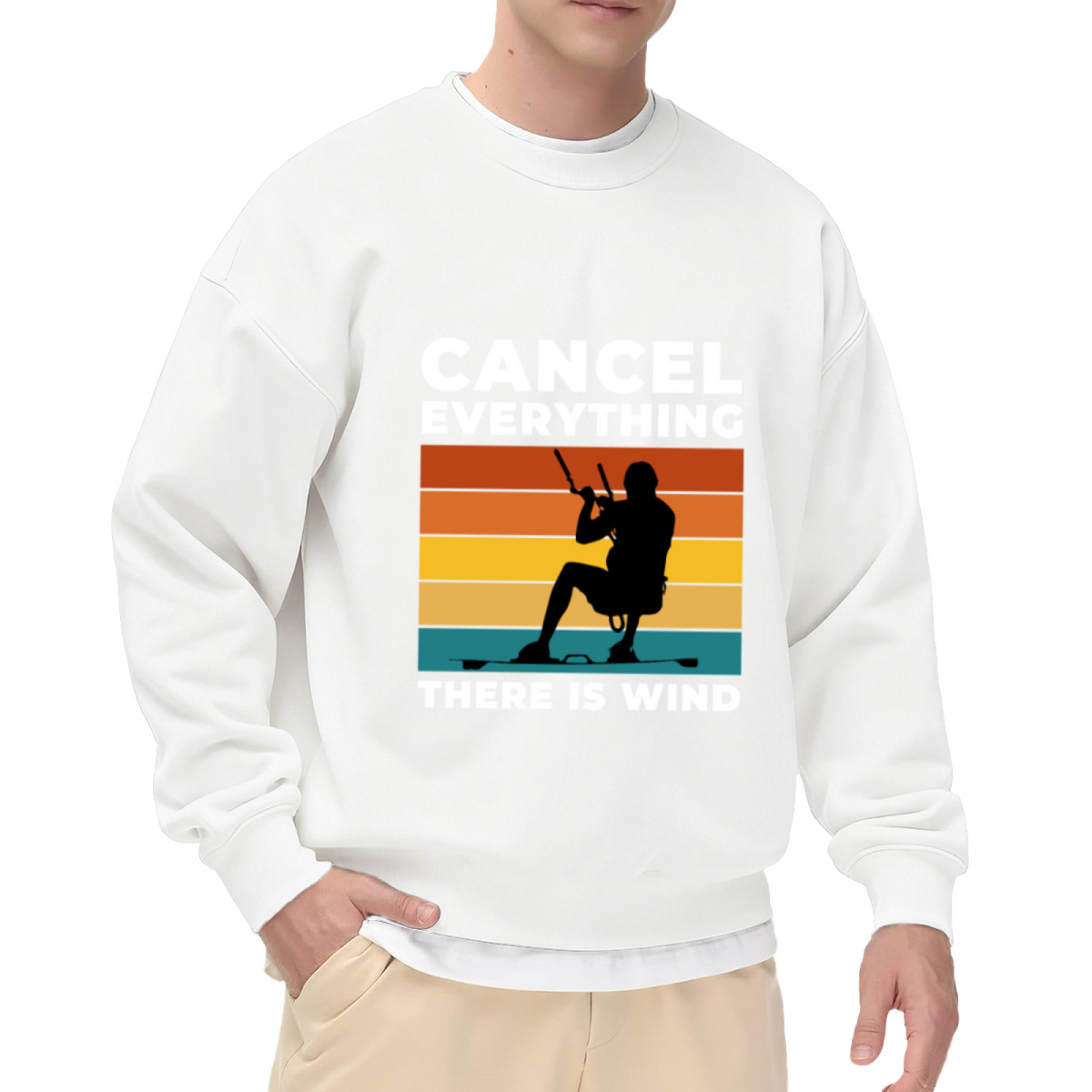 Cancel Everything There Is Wind Crewneck Sweatshirt, Retro Kite Surfing Enthusiast Graphic Pullover