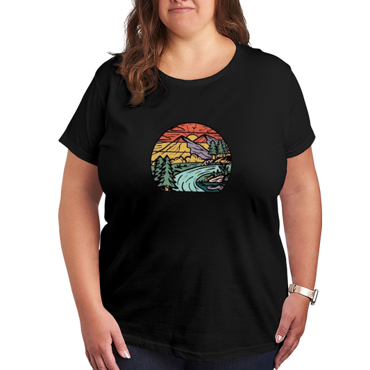 Retro Mountain Sunset Outdoor Camping Vintage Tee