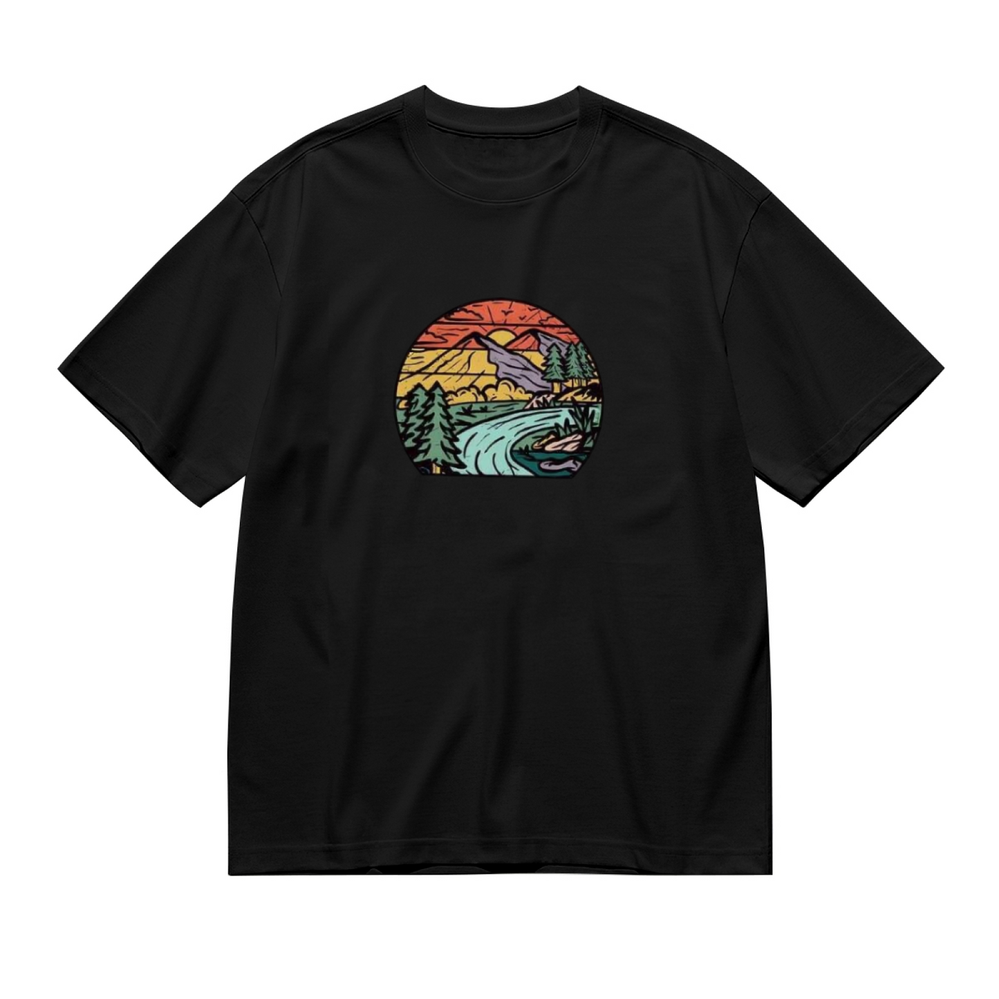 Retro Mountain Sunset Outdoor Camping Vintage Tee