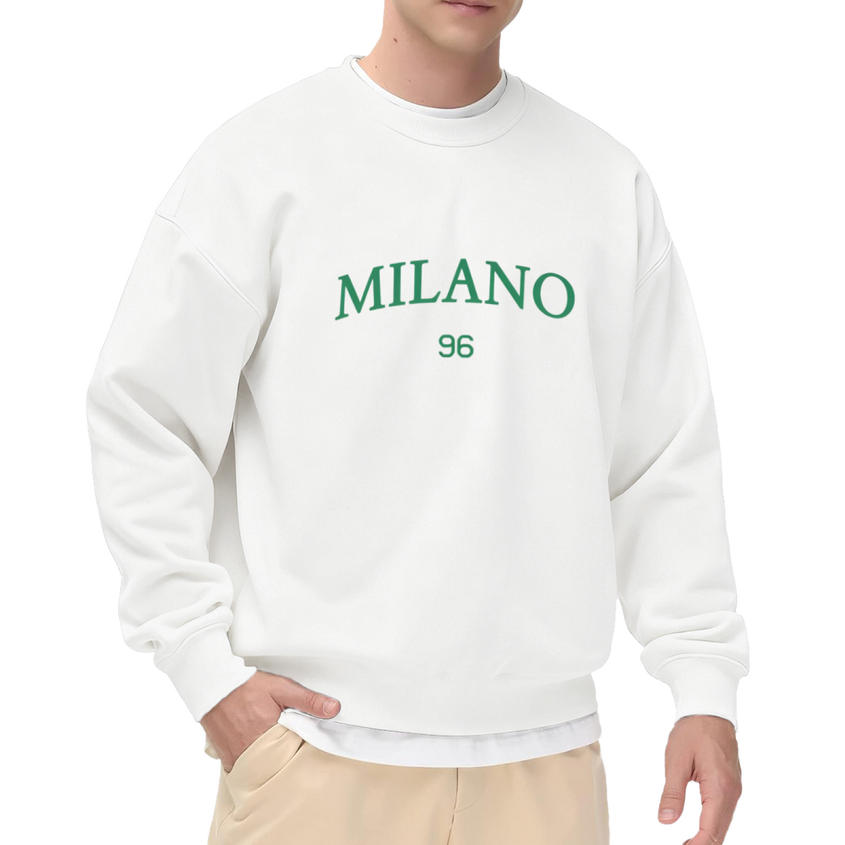 Classic MILANO 96 Green Letter White Crewneck Sweatshirt
