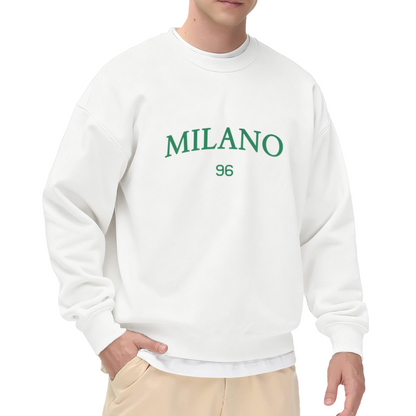 Classic MILANO 96 Green Letter White Crewneck Sweatshirt