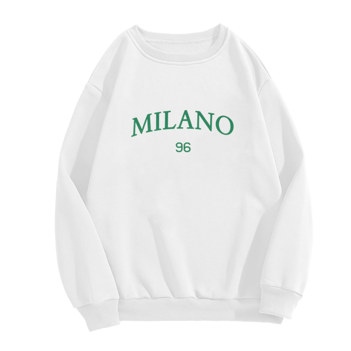 Classic MILANO 96 Green Letter White Crewneck Sweatshirt