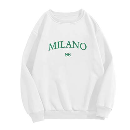 Classic MILANO 96 Green Letter White Crewneck Sweatshirt