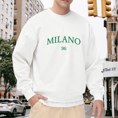 Classic MILANO 96 Green Letter White Crewneck Sweatshirt