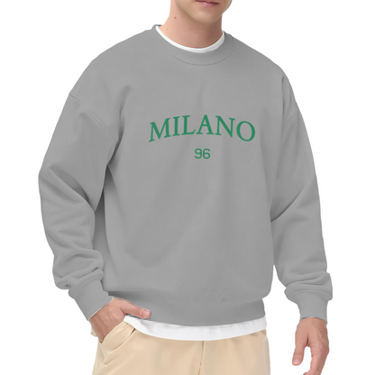 Classic MILANO 96 Green Letter White Crewneck Sweatshirt