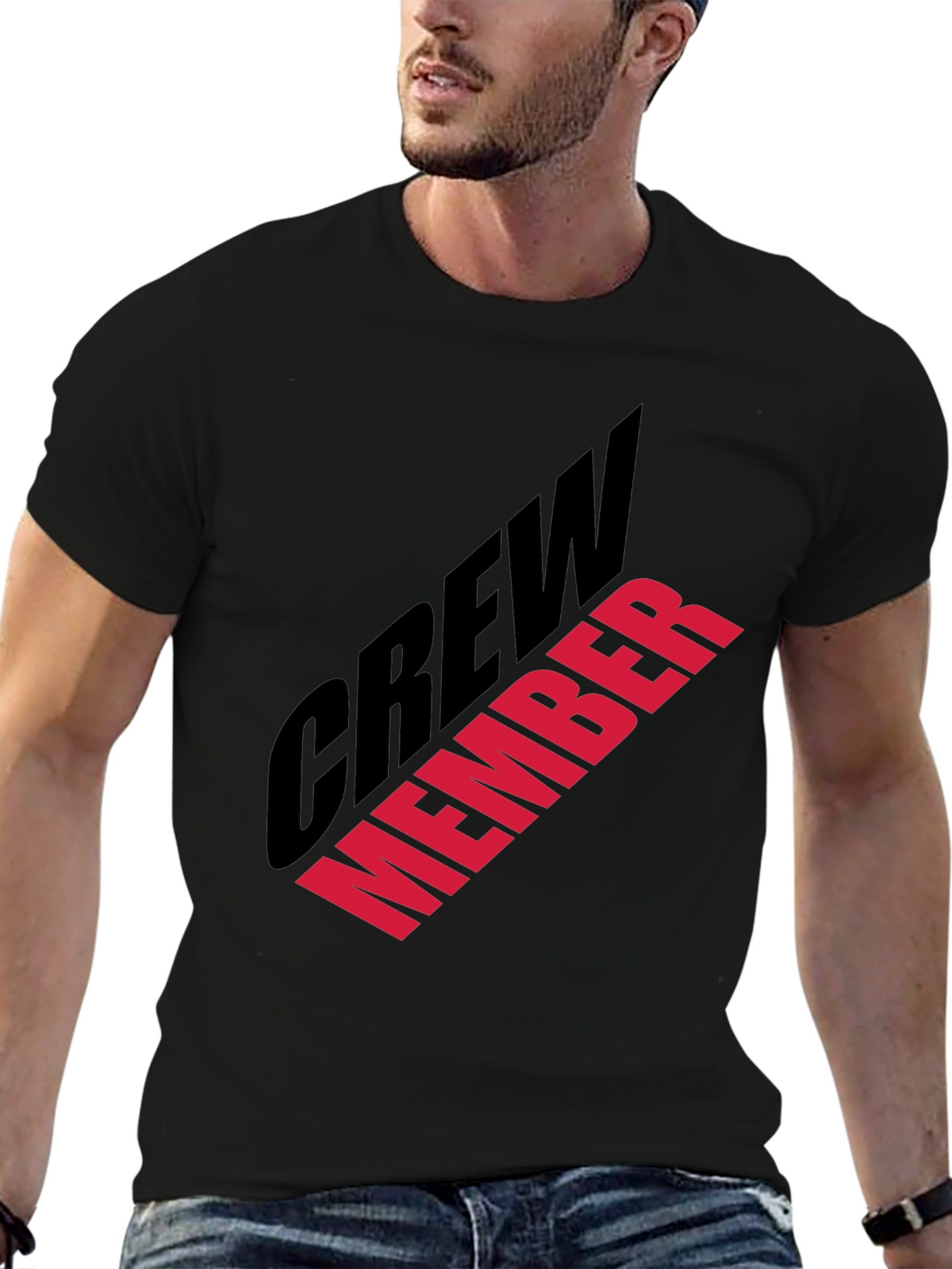Crew Member Graphic Print Black T-Shirt