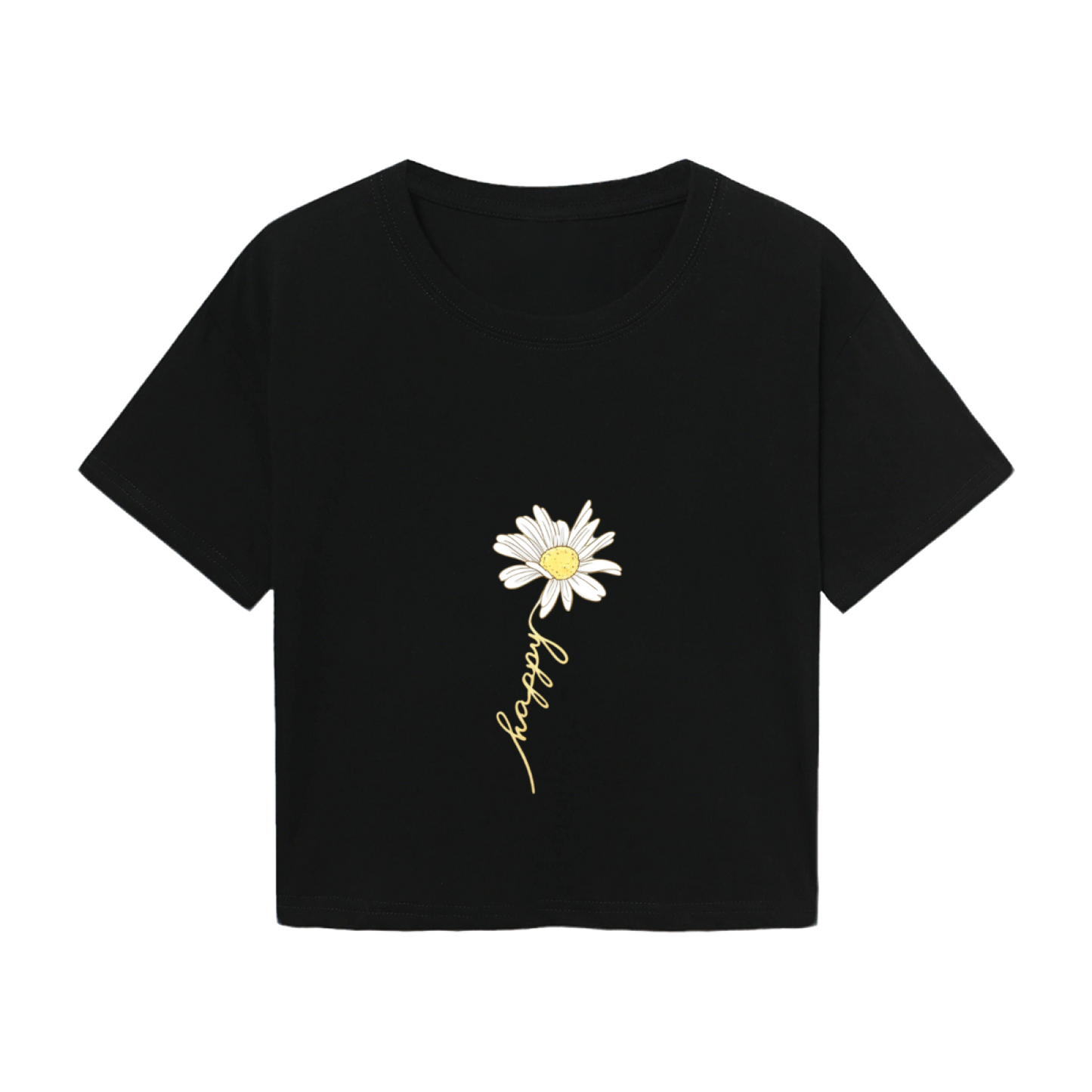Minimal Daisy Handwriting Black Crop Top ¨C Aesthetic Floral Graphic  Tee