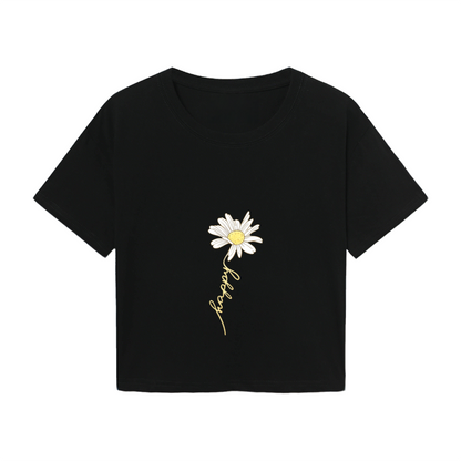 Minimal Daisy Handwriting Black Crop Top ¨C Aesthetic Floral Graphic  Tee