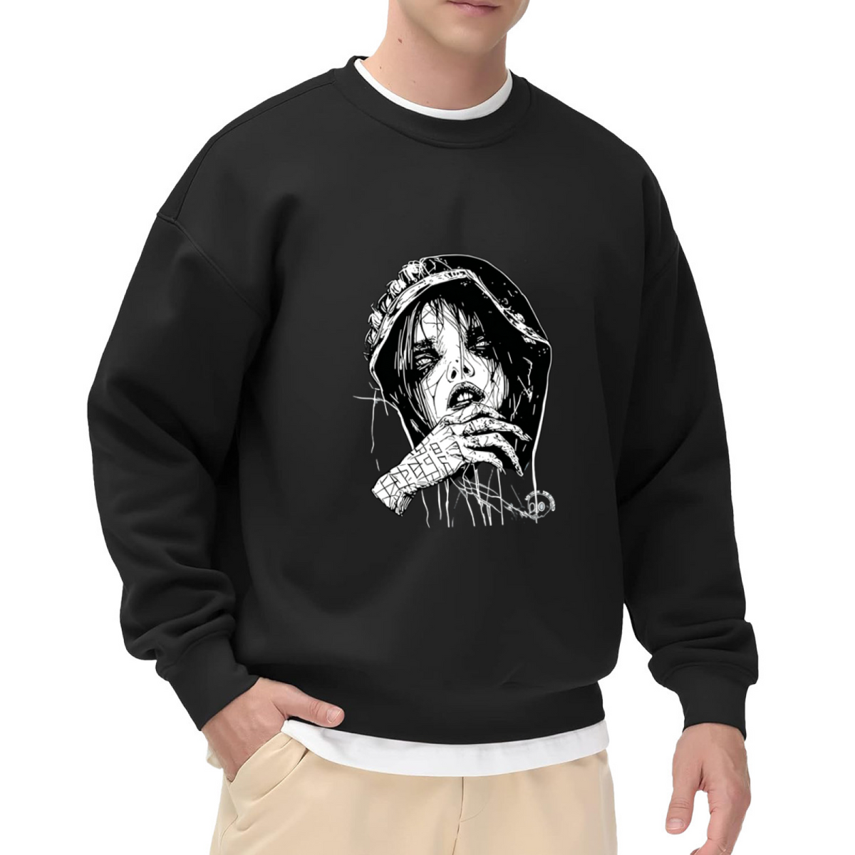 Gothic Sketch Girl Dark Street Crewneck Sweatshirt