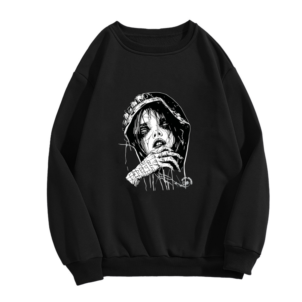Gothic Sketch Girl Dark Street Crewneck Sweatshirt