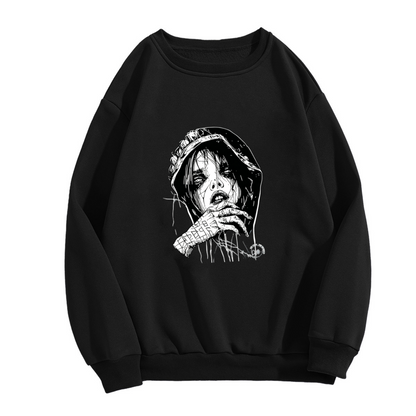 Gothic Sketch Girl Dark Street Crewneck Sweatshirt
