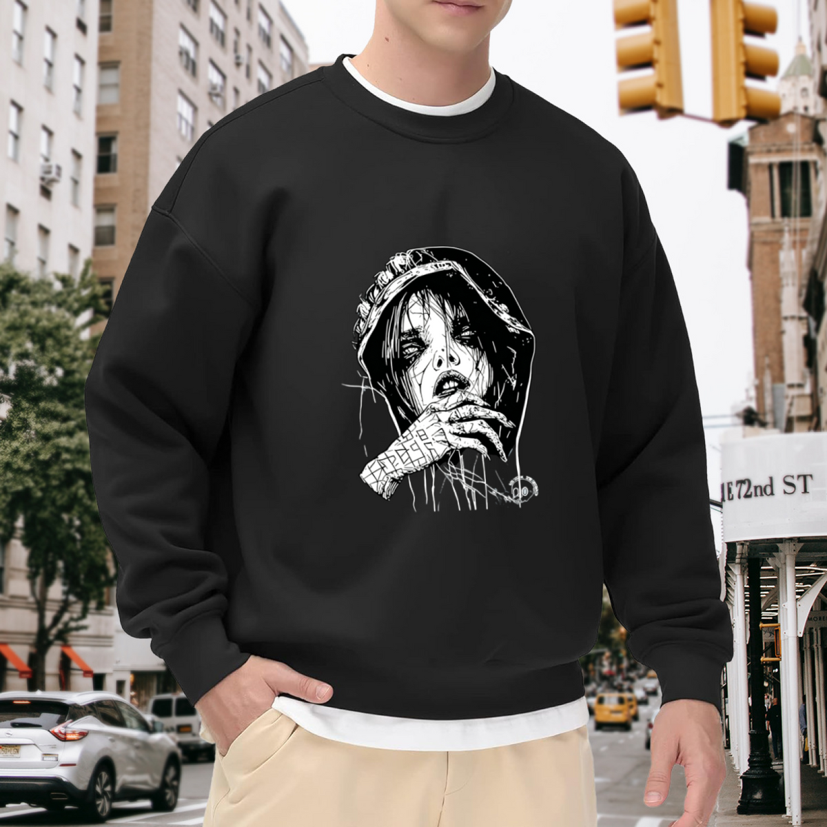 Gothic Sketch Girl Dark Street Crewneck Sweatshirt