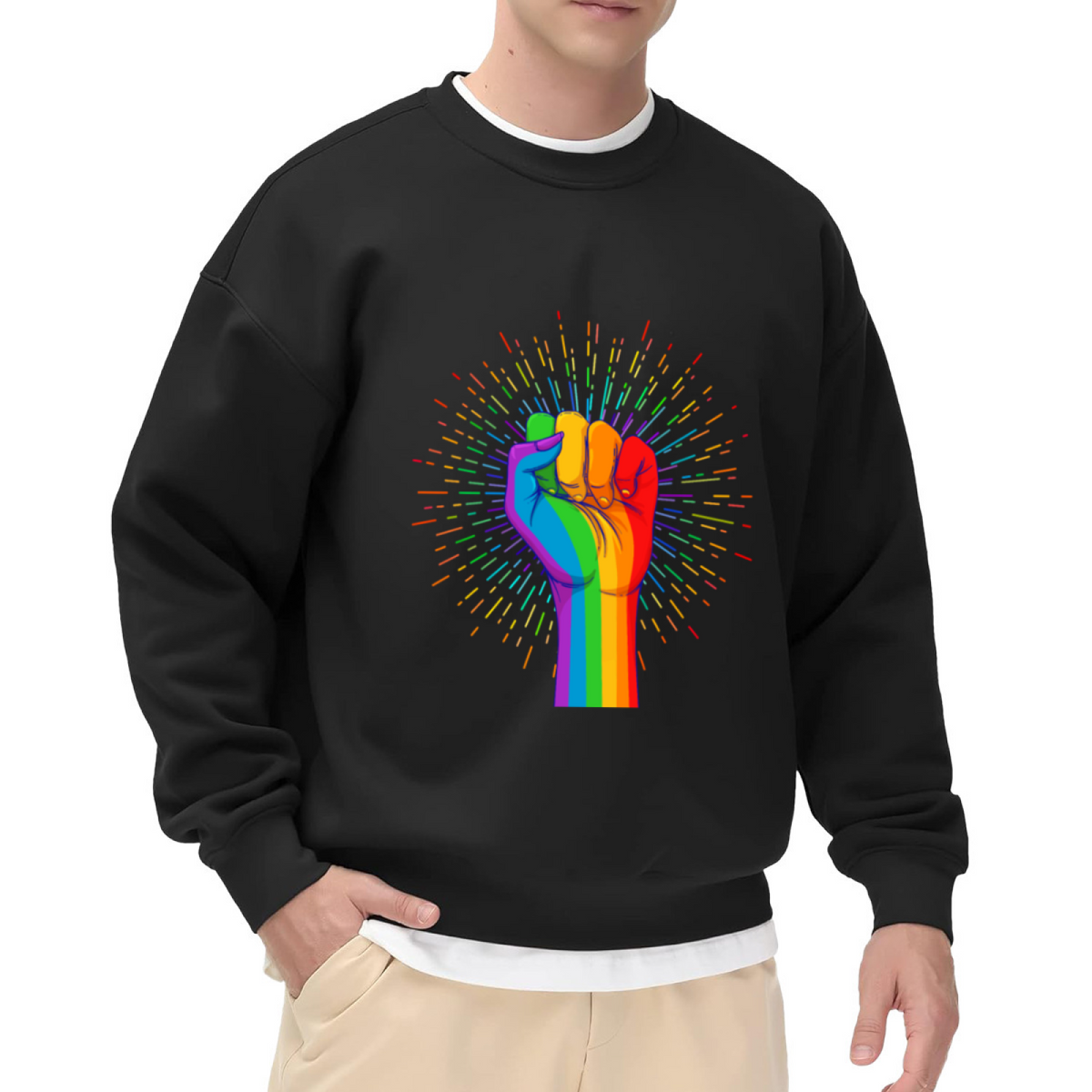 Rainbow Fist Pride Equality Statement Crewneck Sweatshirt