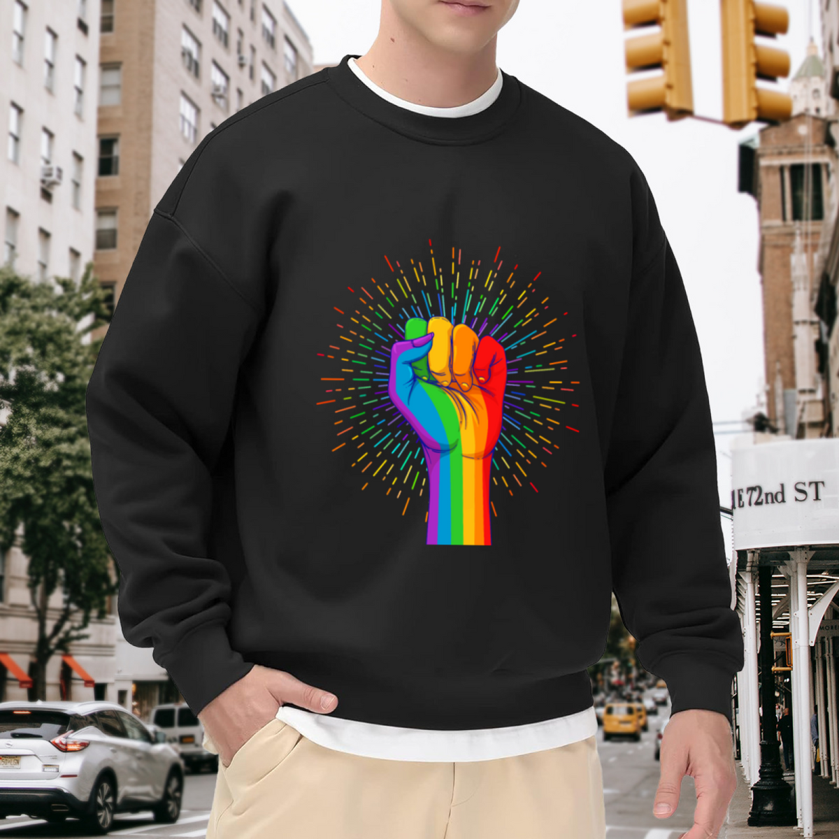 Rainbow Fist Pride Equality Statement Crewneck Sweatshirt