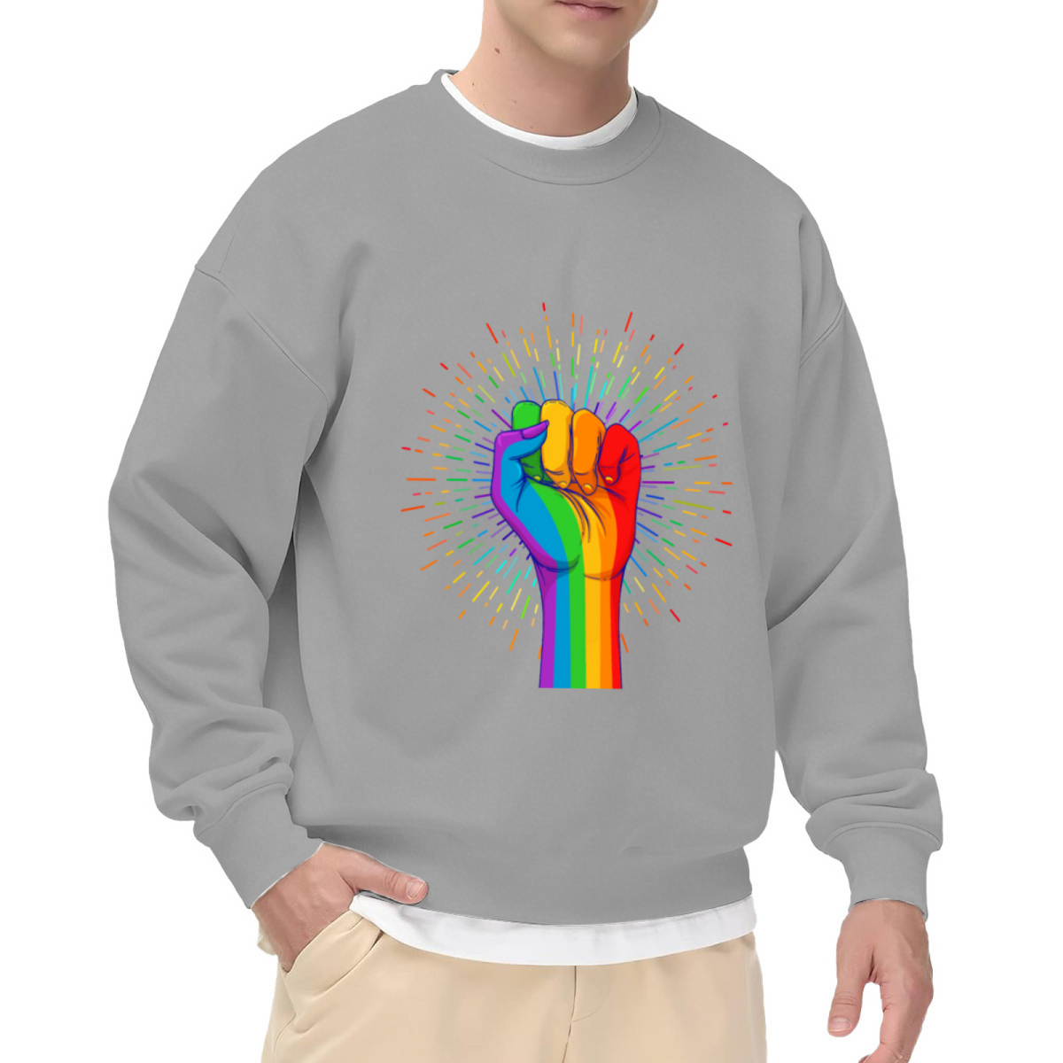 Rainbow Fist Pride Equality Statement Crewneck Sweatshirt
